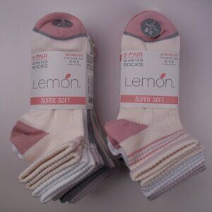 16-Pair Lemon Super Soft Ladies' Quarter Crew Socks (2 Pink Packs)
